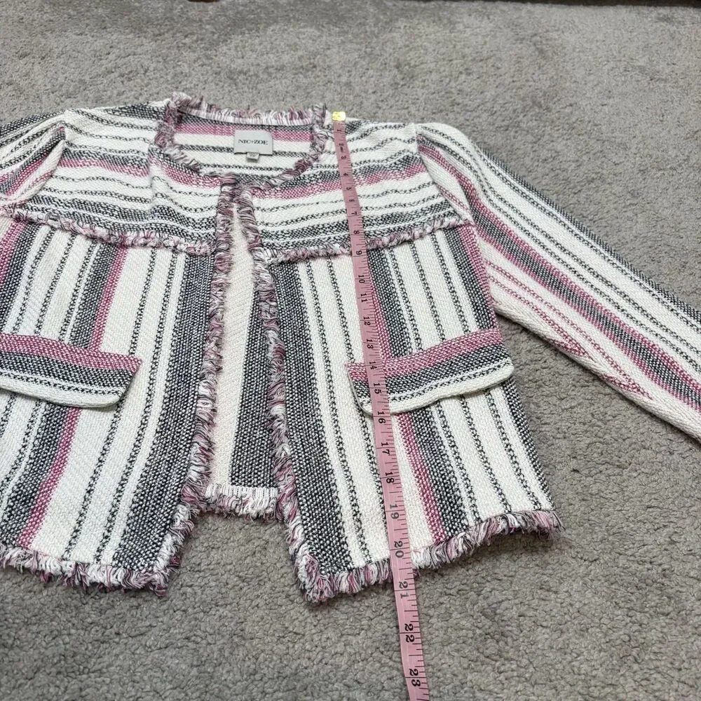 Nic And Zoe Dashing Days Striped Fringe Jacket Size PP Petite (0P) - Picture 7 of 9
